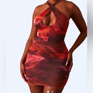 Red multicolor Halter Dress